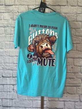 Girlie Girl Original Cow T-shirt size medium graphic teal NWT crew neck